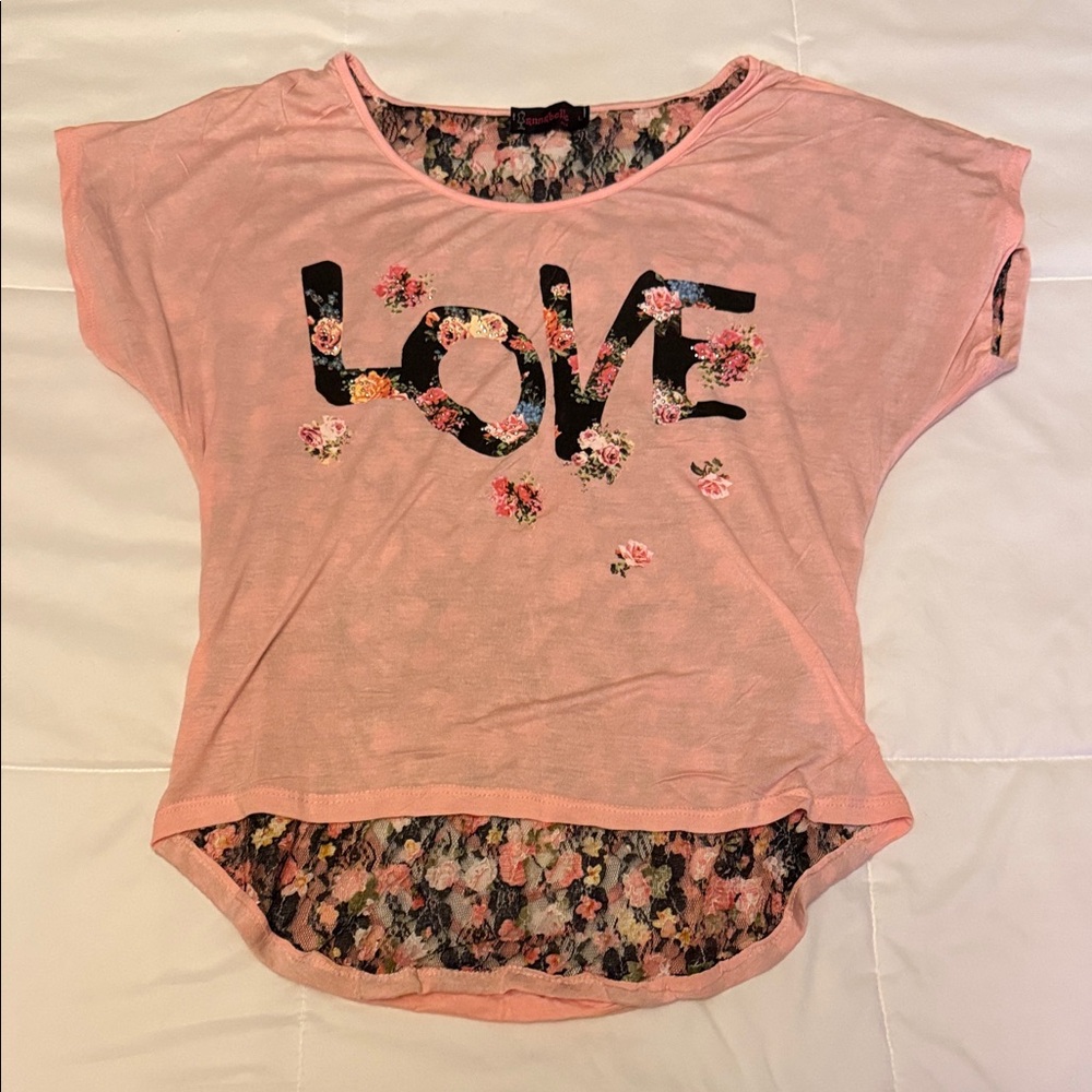 Annabelle Pink Tee with Floral Lace Detail